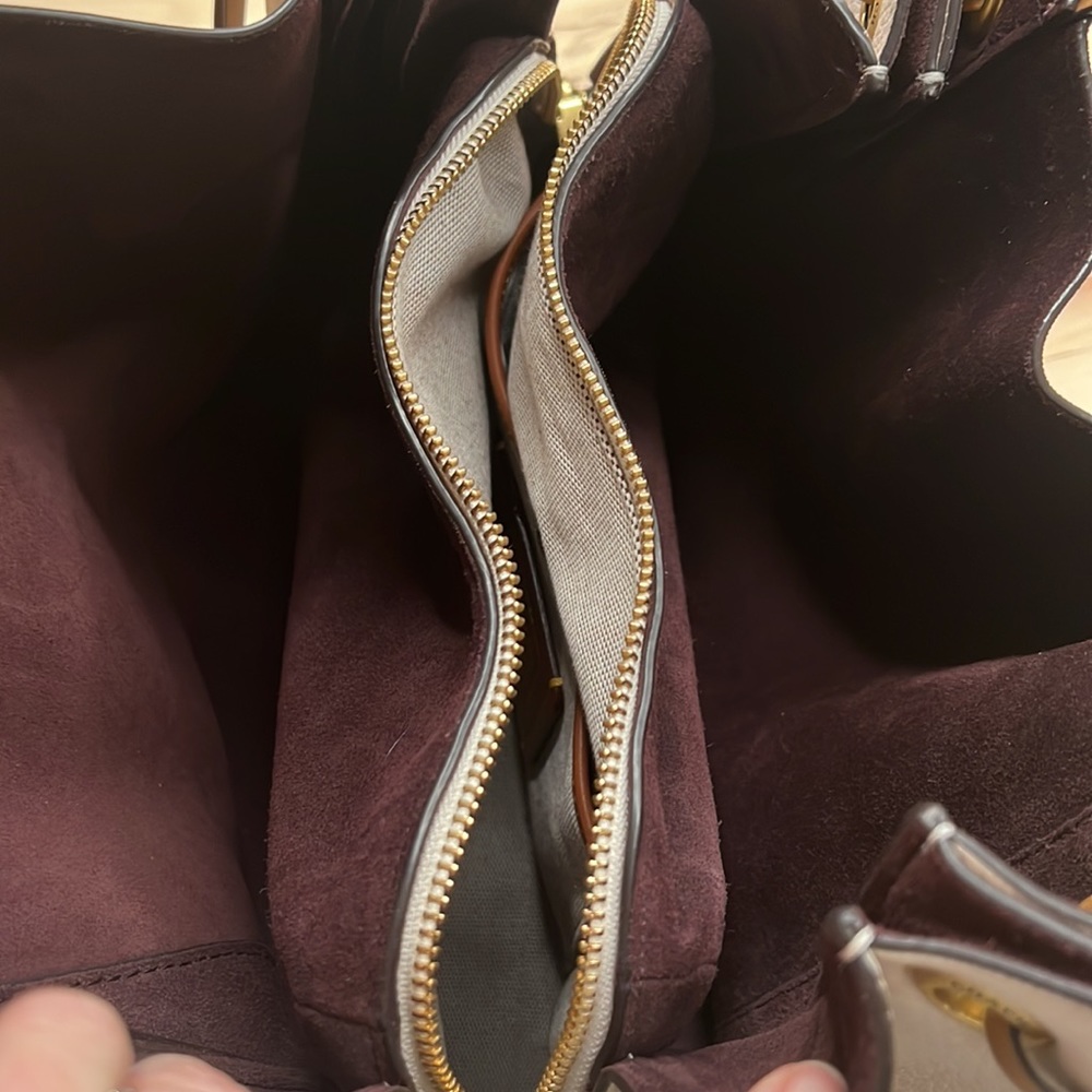 Coach 1941 Harmony Bag Tan Creamy White colorblock purple suede interior - Picture 4 of 16